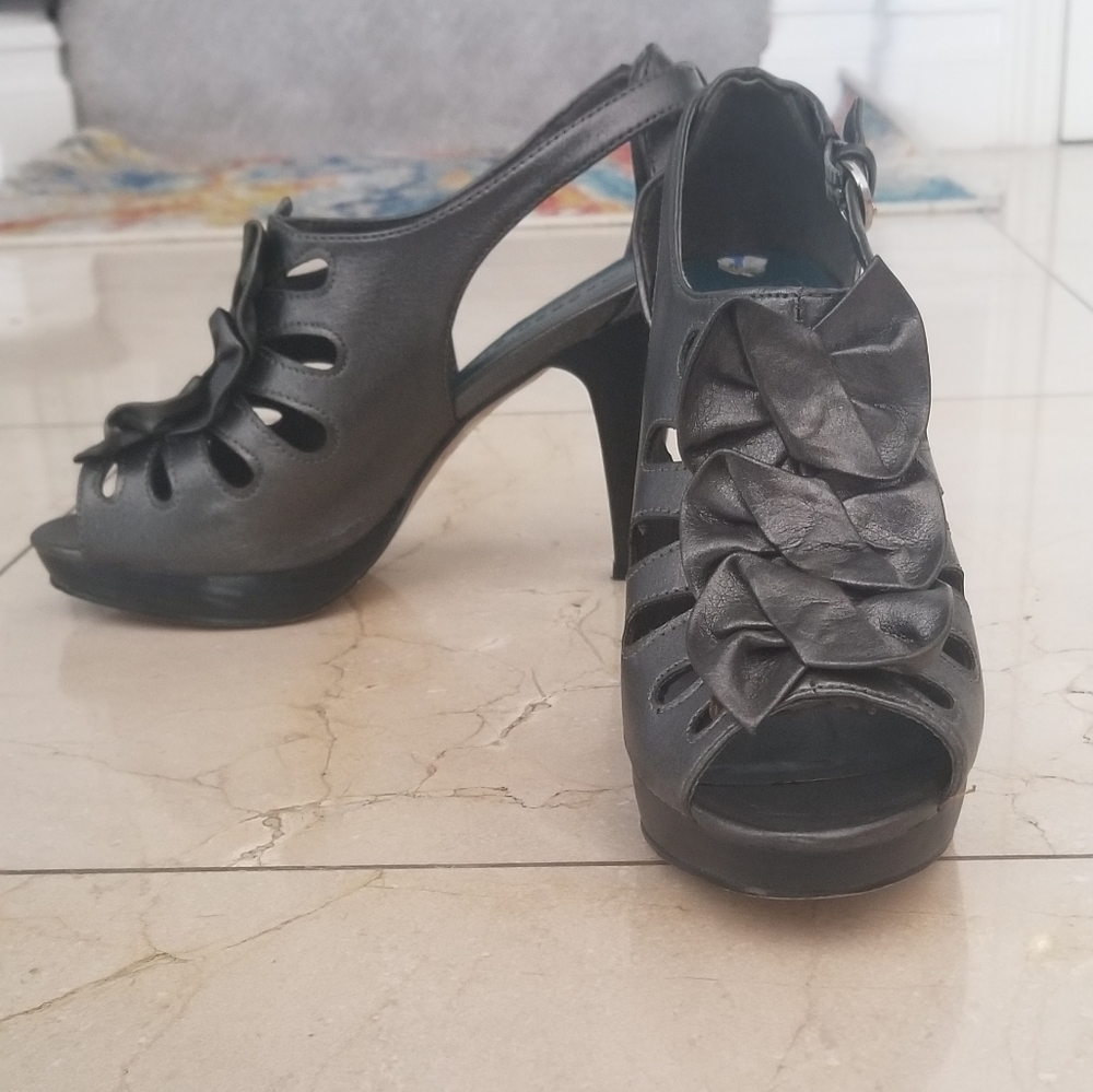 Gray Open Toe Heels